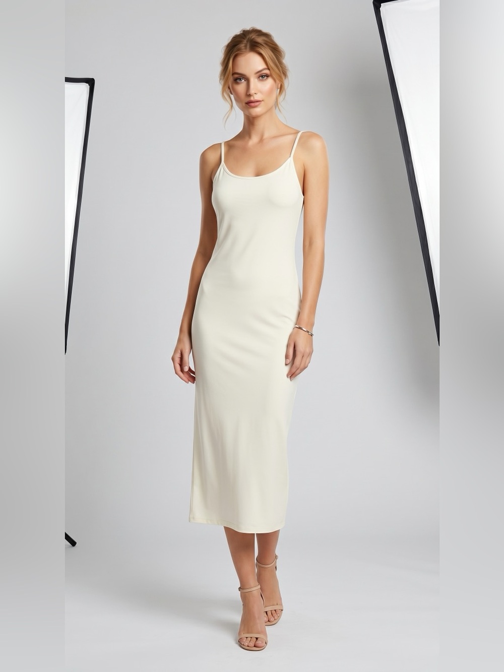 Sleek Cream Slip Midi Dress
